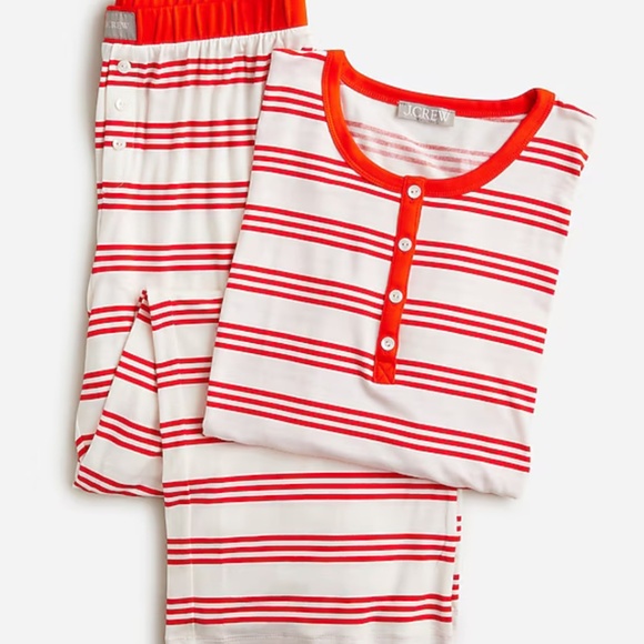 J.Crew Womens ECO Dreamiest LS Henley 2pc. Strip Pajama Set Top Pants Sz. Large - Picture 1 of 15